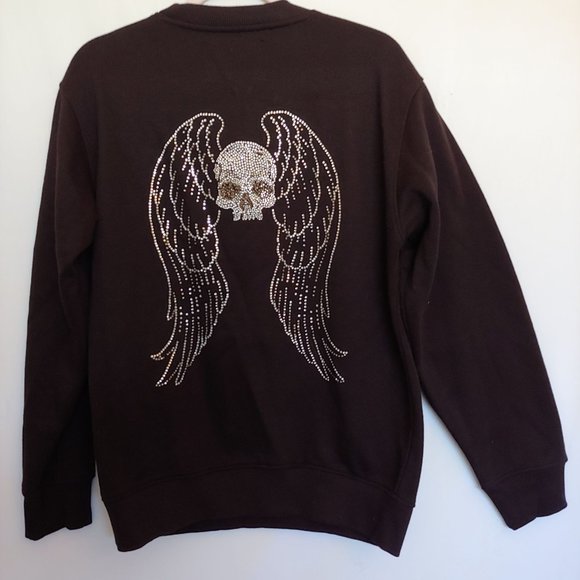 Boyfriend Crew SWS Active sweatshirt with blingy rinestone skull with wings Med - Picture 7 of 11